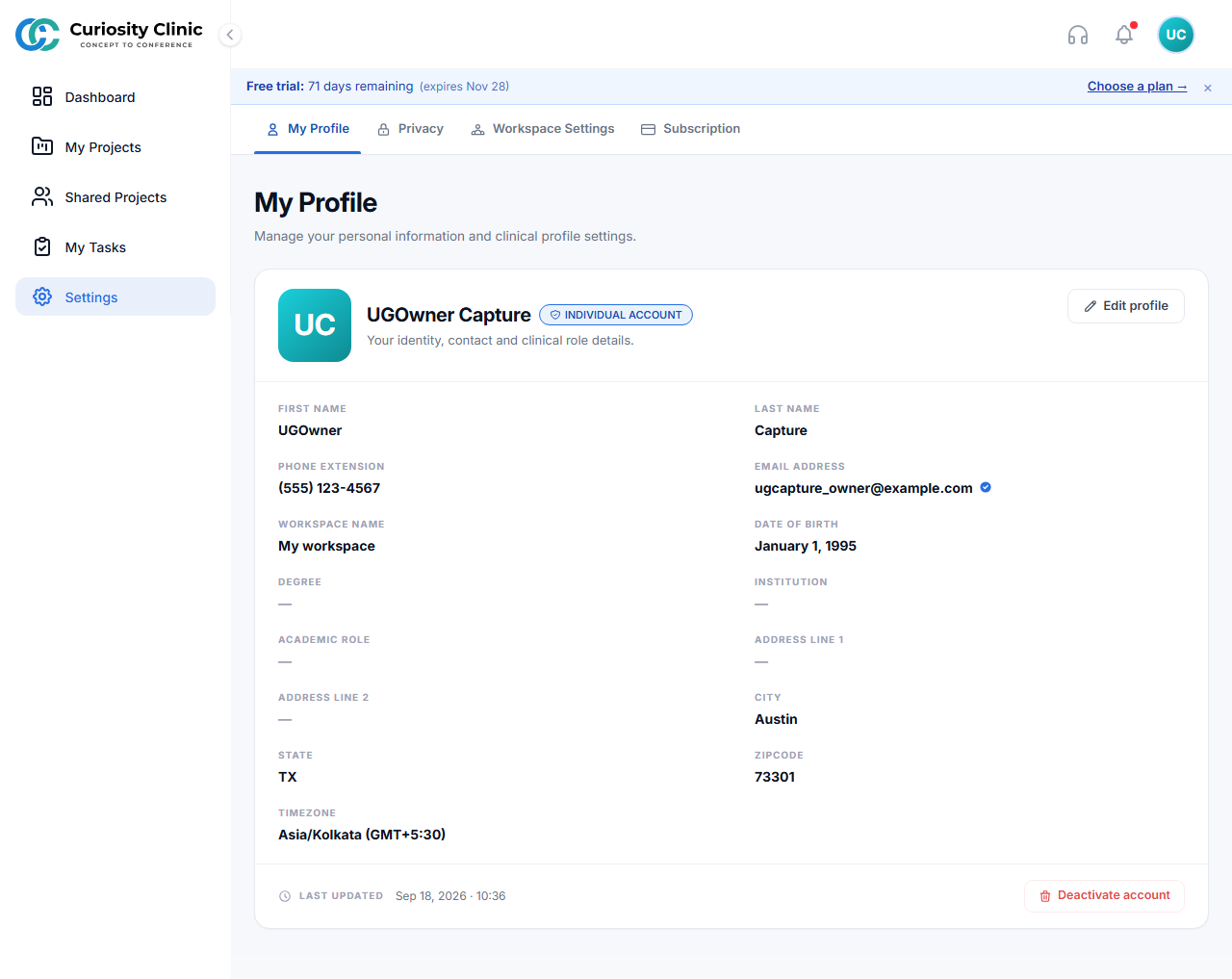 Settings: My Profile